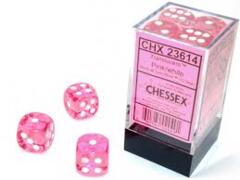 12 Translucent Pink w/ White 16mm D6 Dice - CHX23614